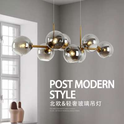 Branching modern clear gray amber white glass ball multi shade air bubble chandelier pendant lamp