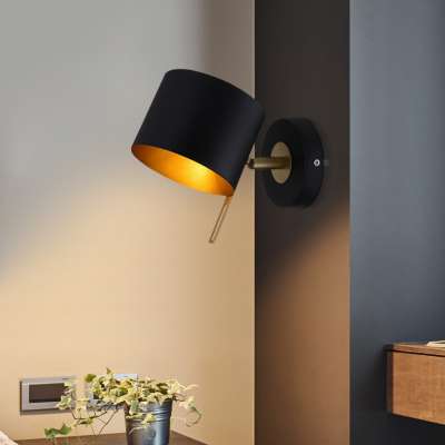 Kids children simple design white pink yellow black metal Bucket shape lampshade bedroom wall light