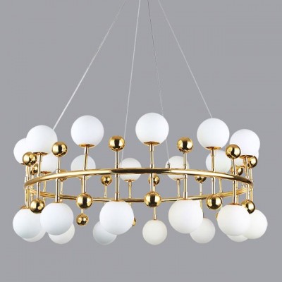 New high-grade 16 lights white small glass ball gold lamp hotel body linear classic chandelier pendant lamp