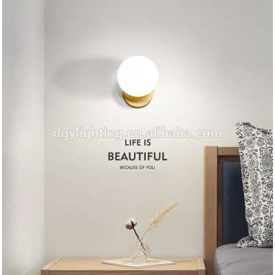 wholesale 5w led e14 fancy gold iron hotel bedside ball shaped stained glass bedroom wall lamp